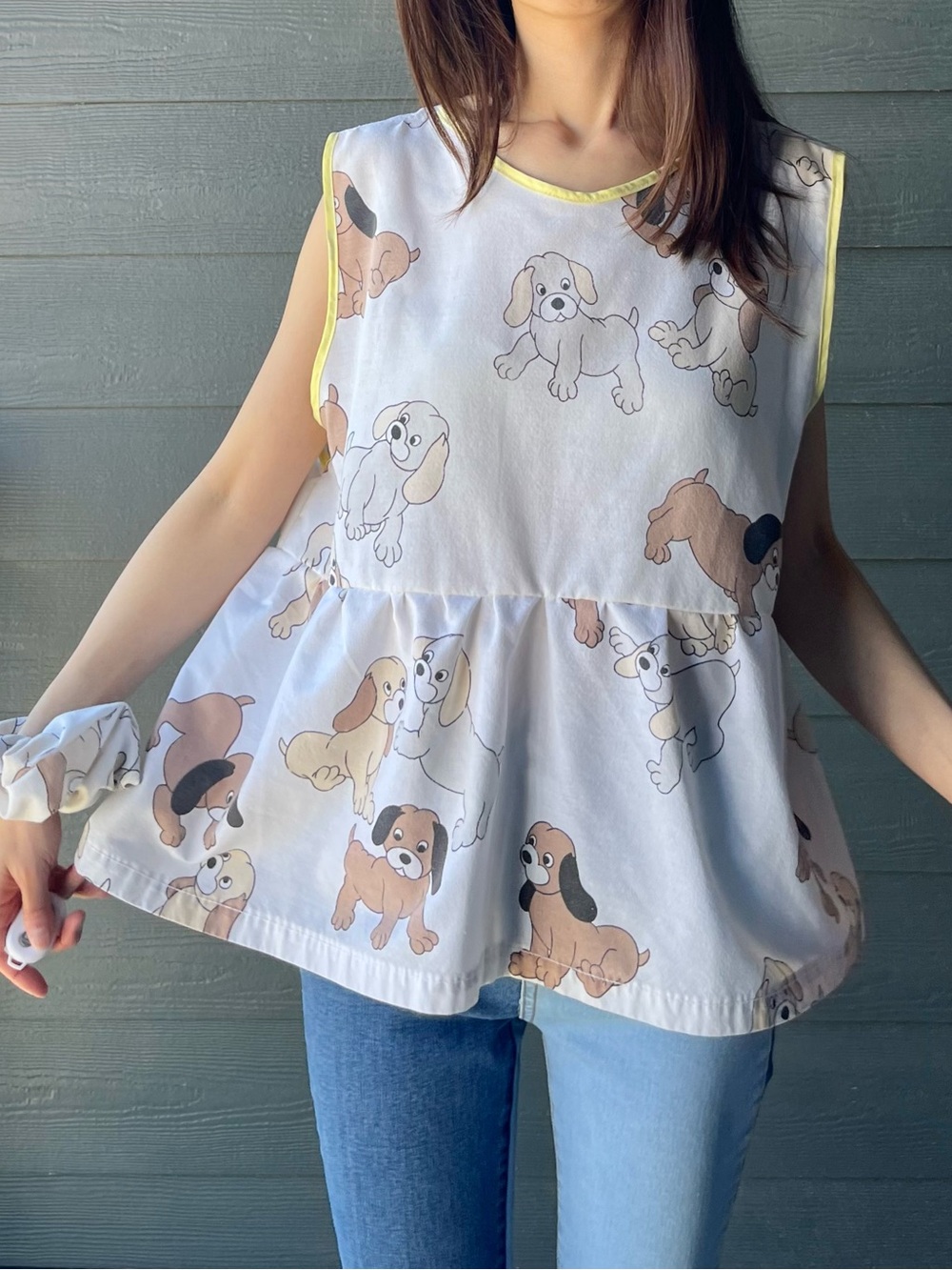 Handmade Top | Vintage 1980s Puppy Print Sleeveless Blouse | SKU 07111